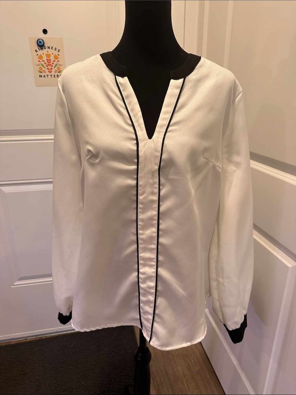 SHEIN White Blouse with Black Trim
